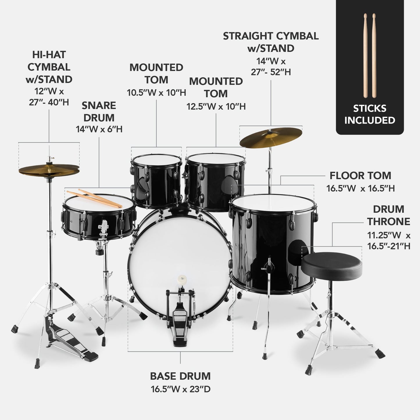 5-Piece Full Size Drum Set For Adults