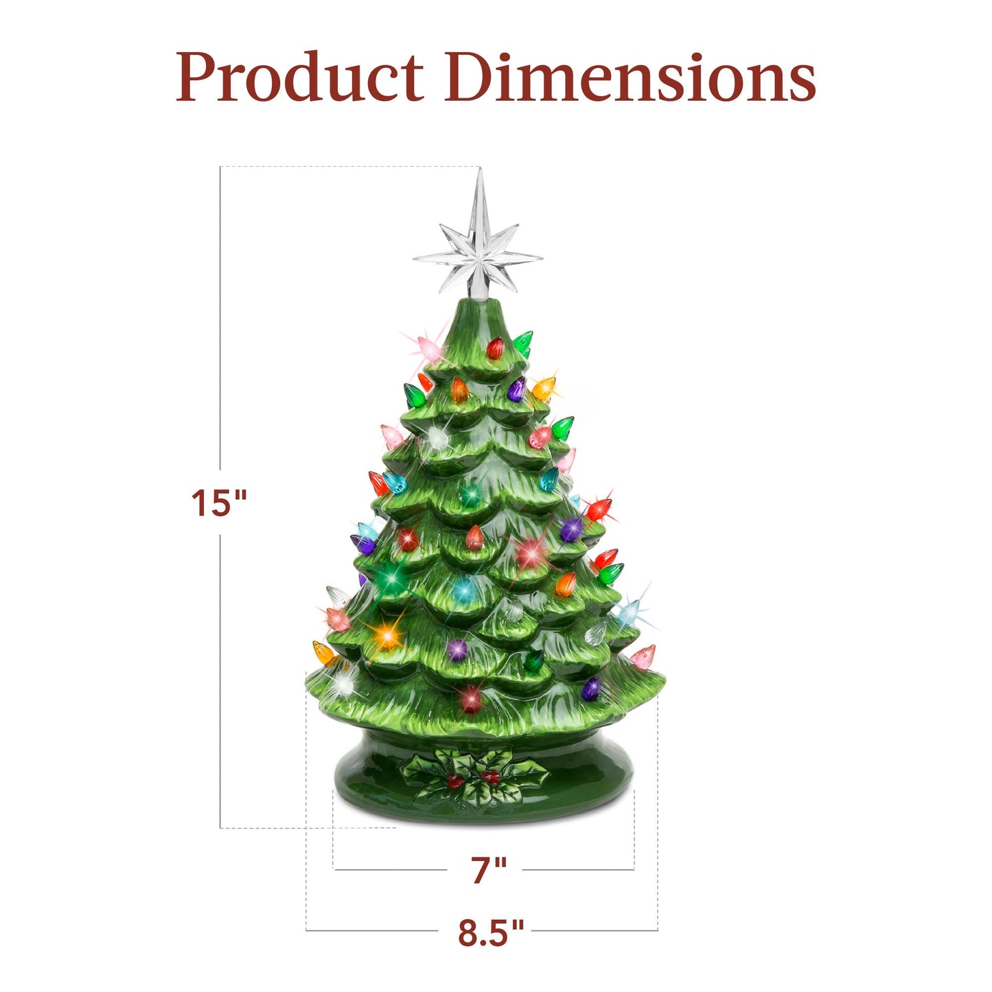 Pre-Lit Ceramic Tabletop Christmas Tree with Lights- 15in