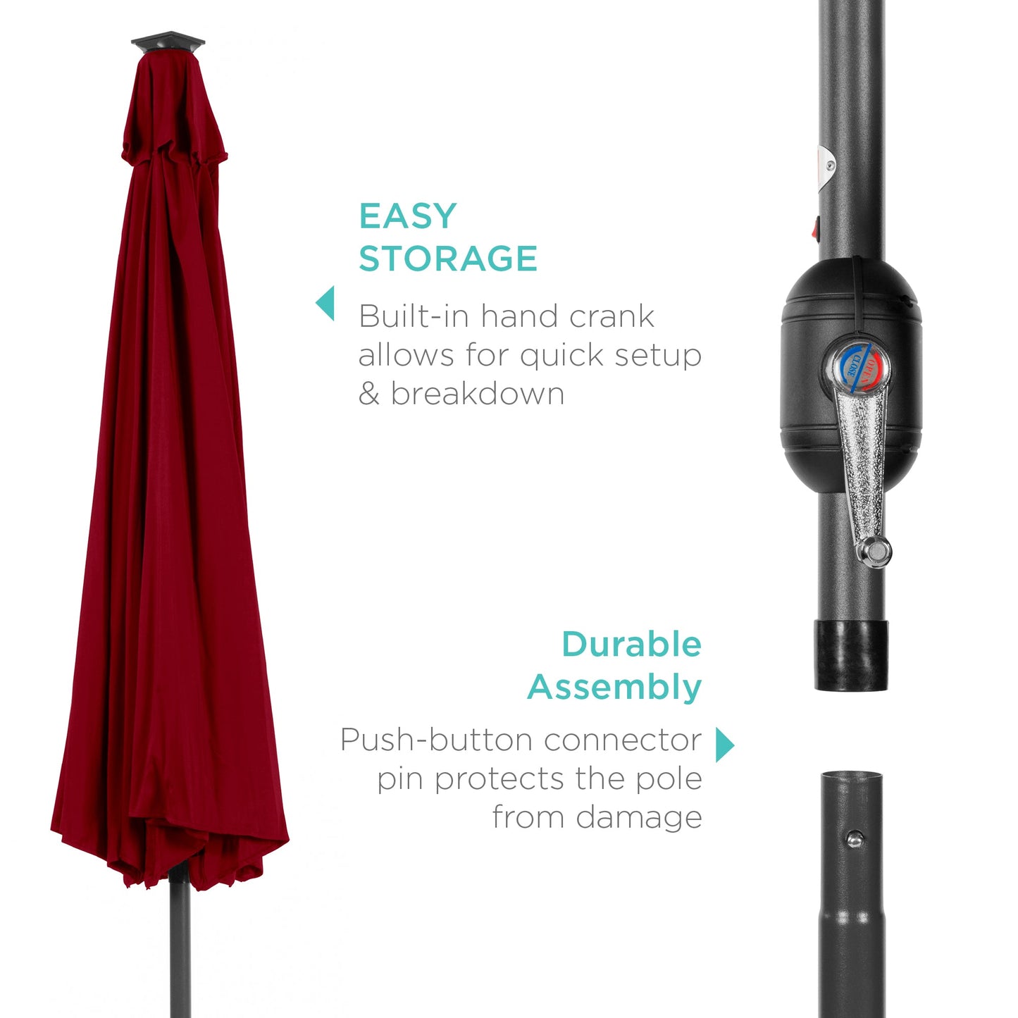 Solar LED Lighted Patio Umbrella w/ Tilt Adjustment, UV-Resistant - 10ft