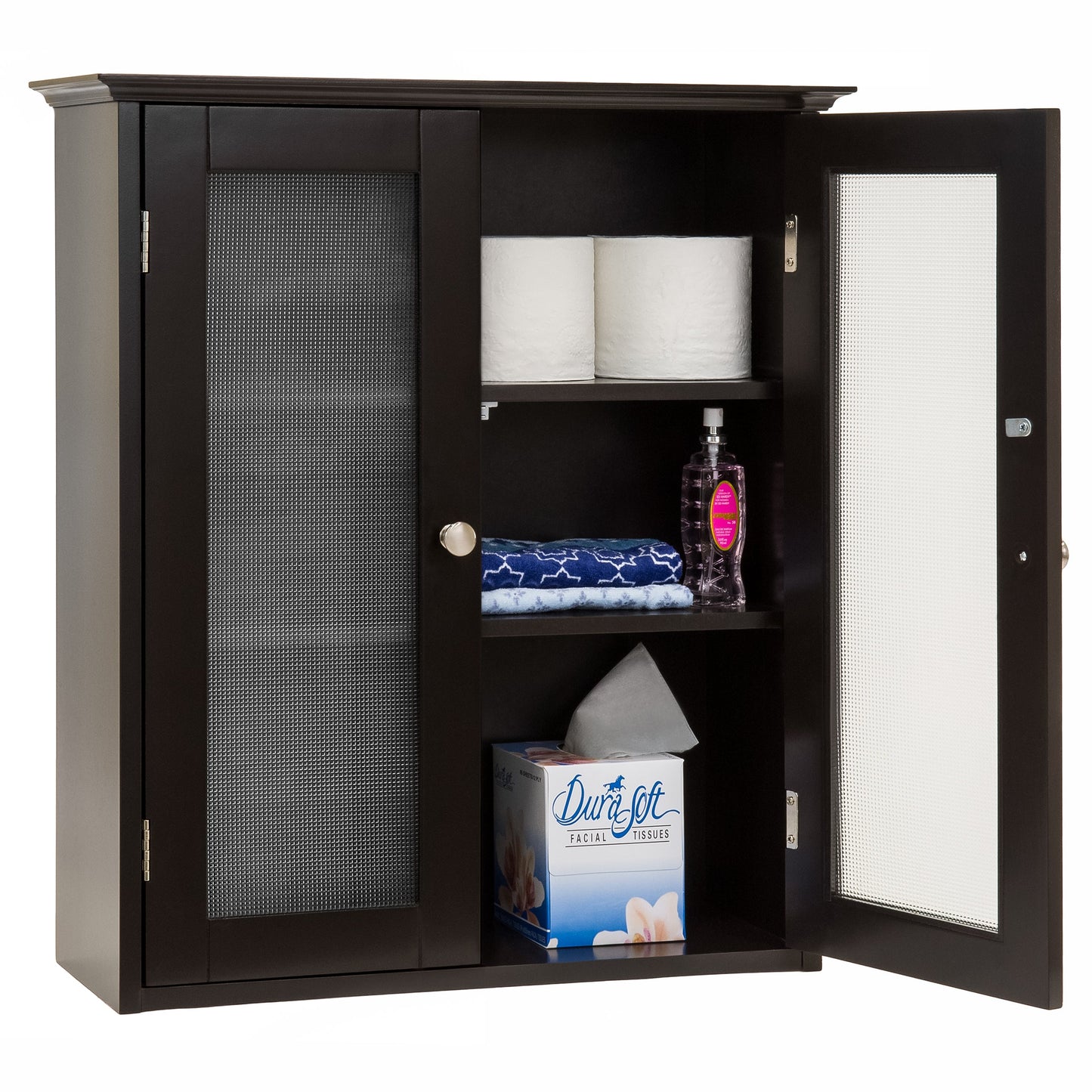 Bathroom Wall Storage Medicine Cabinet w/ Tempered Glass Double Doors
