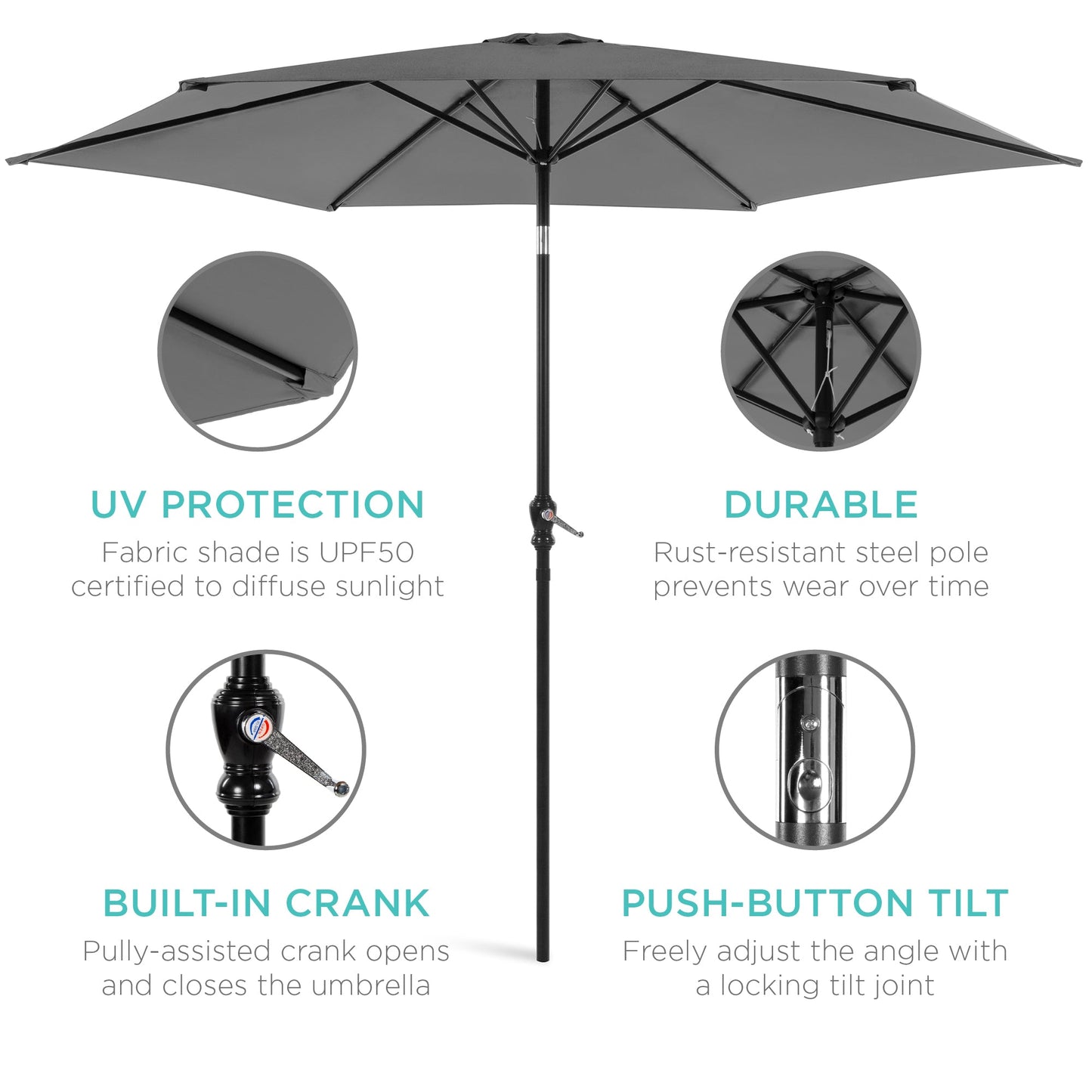 Outdoor Steel Market Patio Umbrella Decoration w/ Tilt, Crank Lift - 10ft