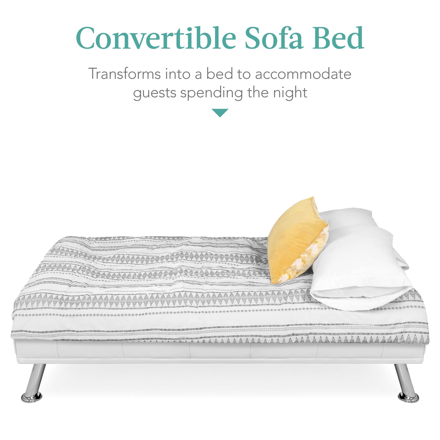 Faux Leather Upholstered Convertible Sofa Bed Futon w/ 2 Cupholders