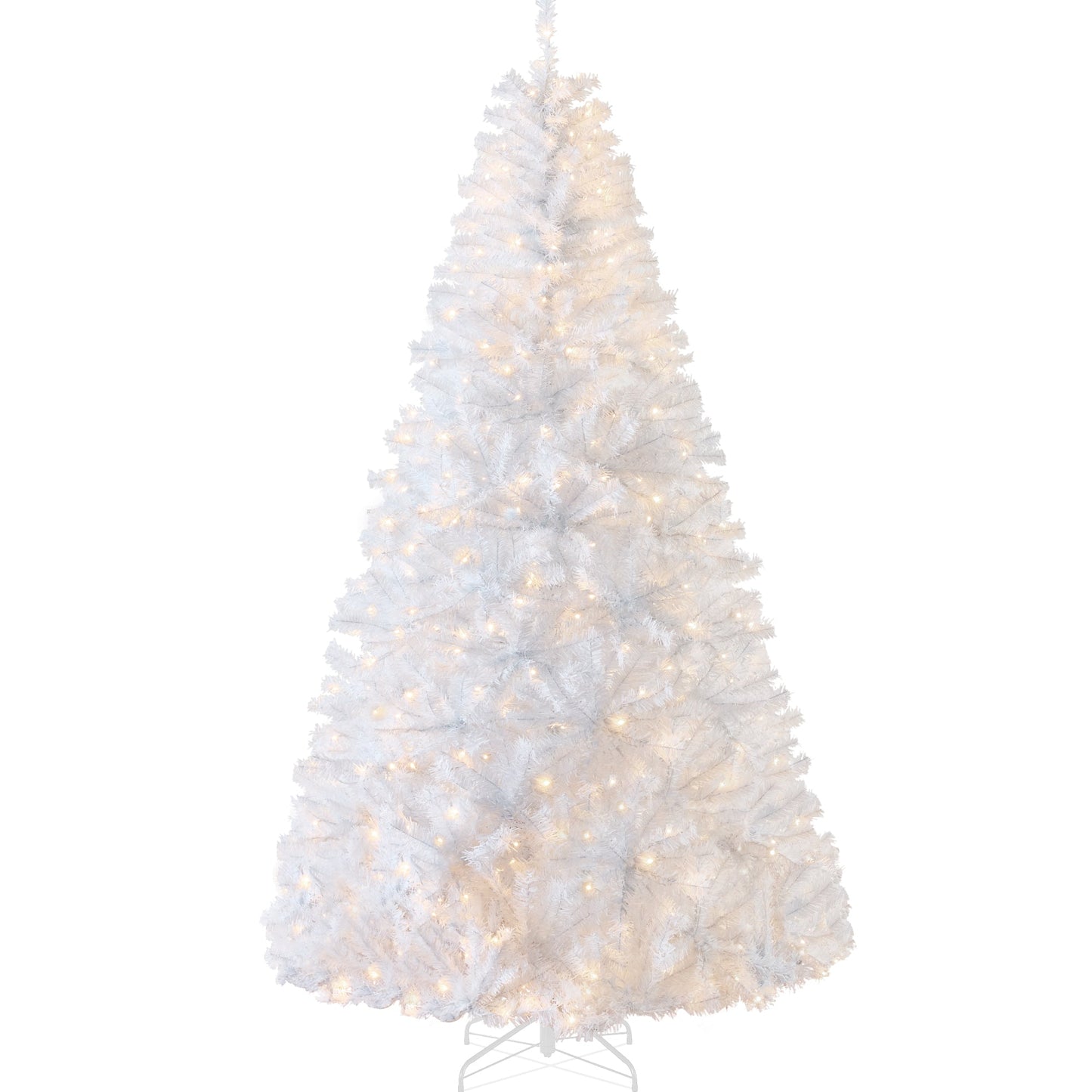 Pre-Lit Hinged Artificial White Pine Christmas Tree w/ Lights, Metal Stand