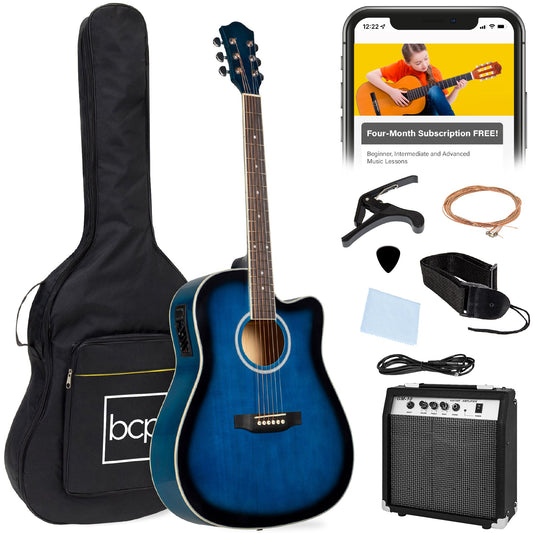 Beginner Acoustic Electric Cutaway Guitar Set w/ Gig Bag, Strap - 41in