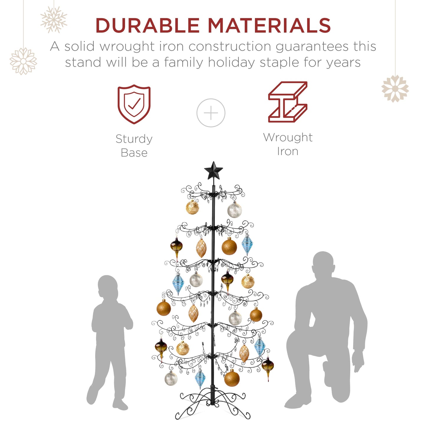Wrought Iron Christmas Tree Ornament Display w/ Easy Assembly, Stand - 6ft