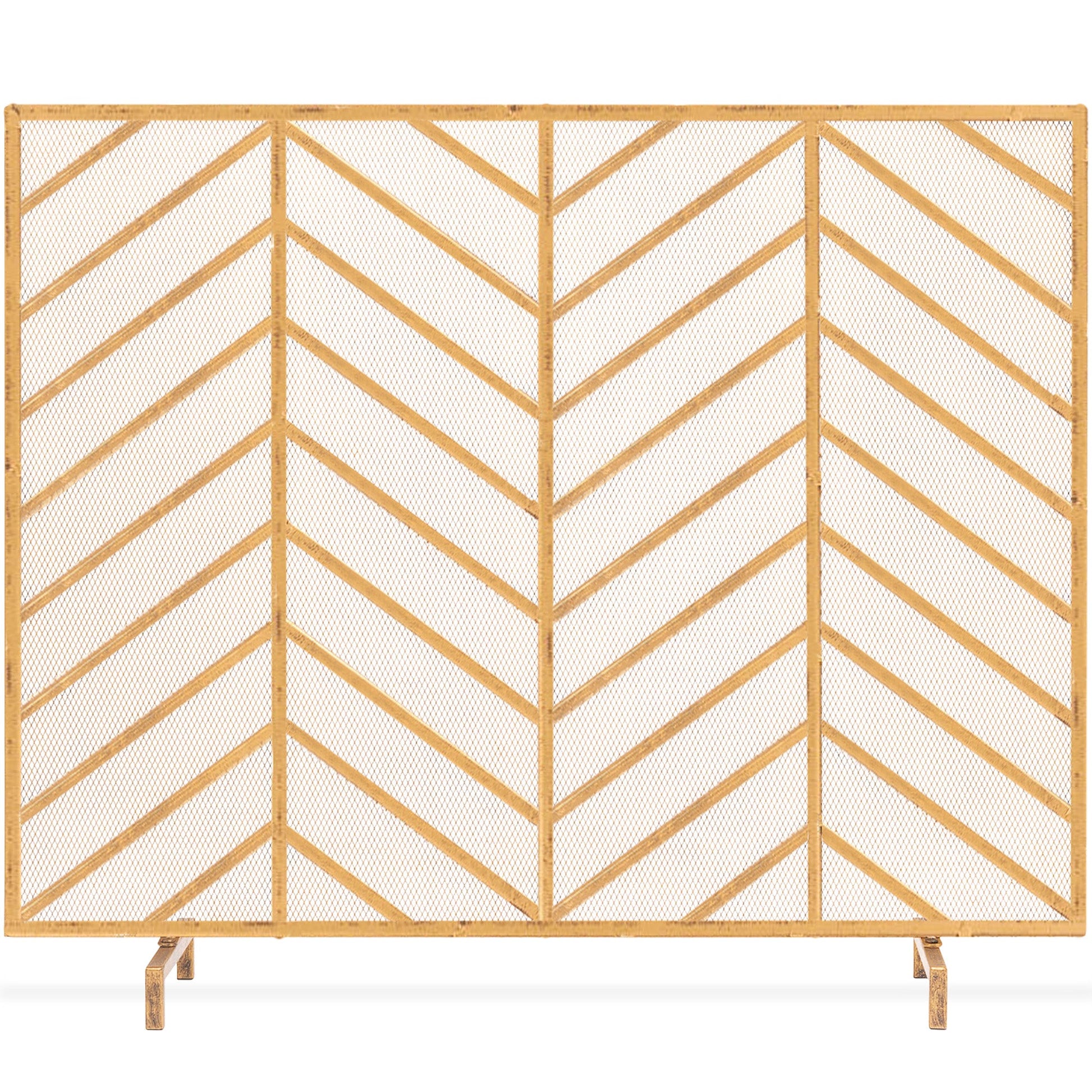 Single Panel Iron Chevron Fireplace Screen w/ Antique Finish - 38x31in