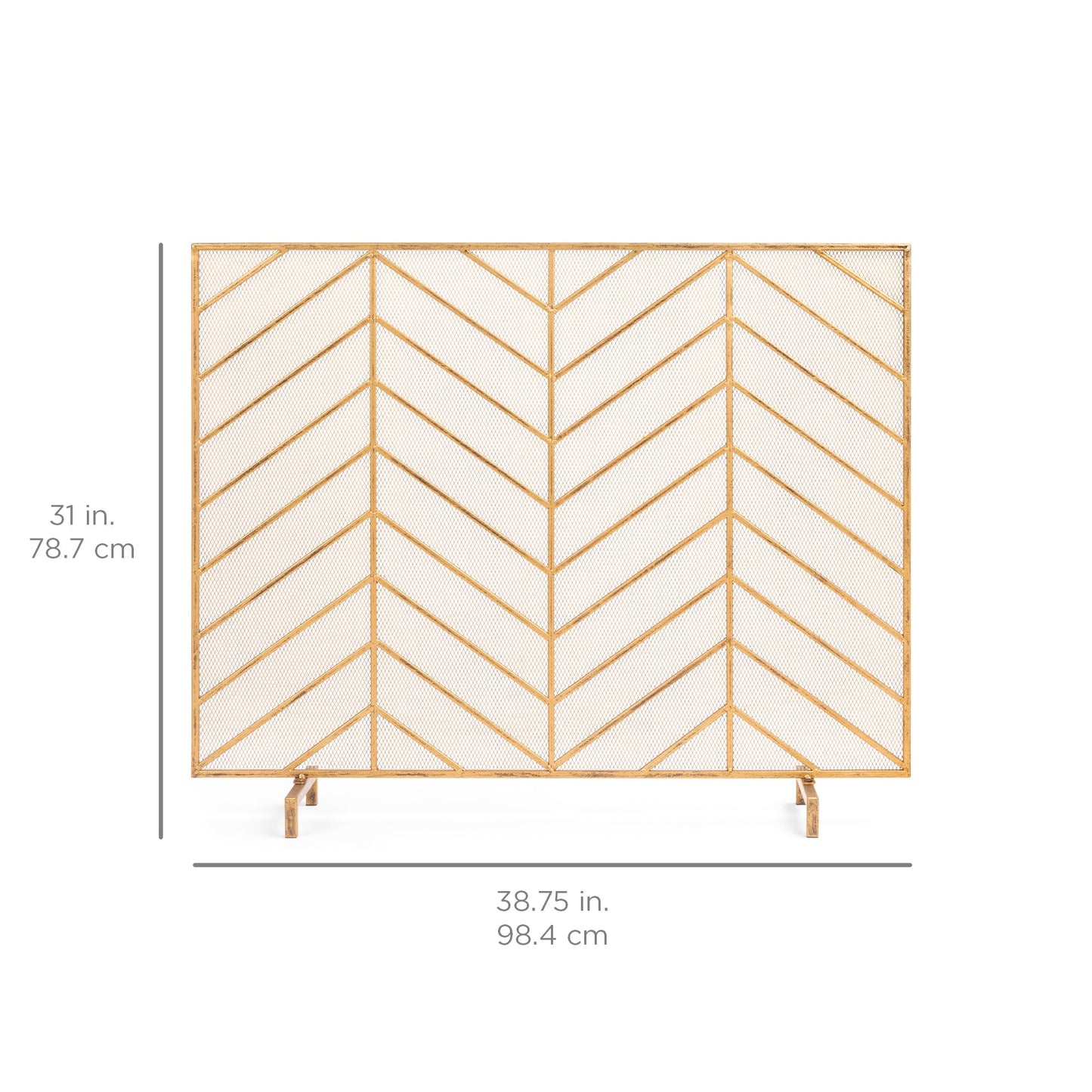 Single Panel Iron Chevron Fireplace Screen w/ Antique Finish - 38x31in