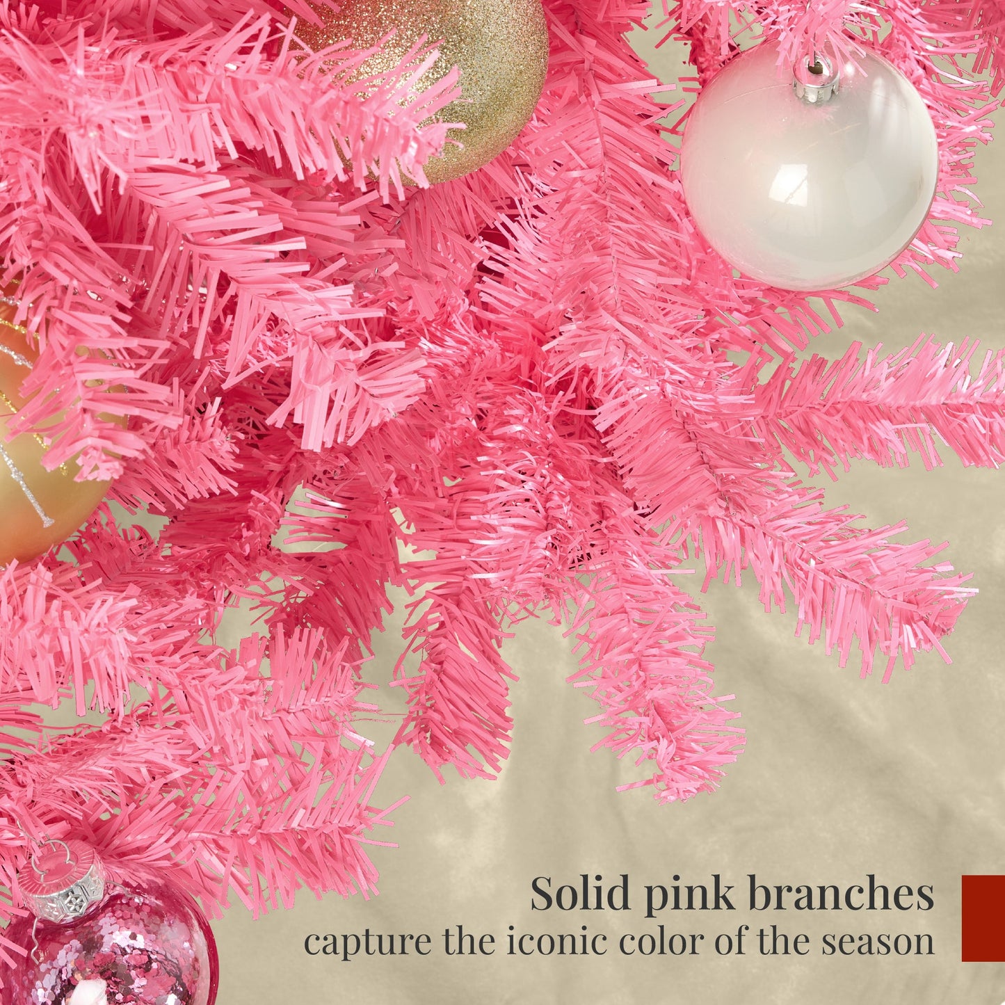 Artificial Pink Christmas Tree, Unlit Pine Design w/Easy Assembly