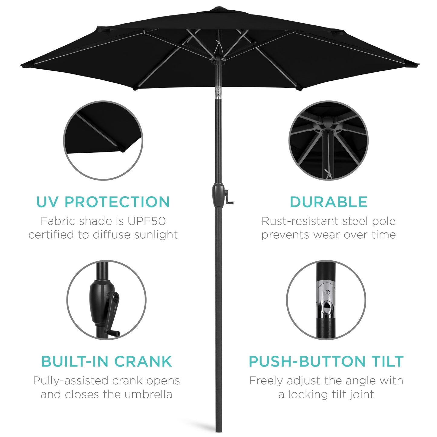 Outdoor Market Patio Umbrella w/ Push Button Tilt, Crank Lift - 7.5ft