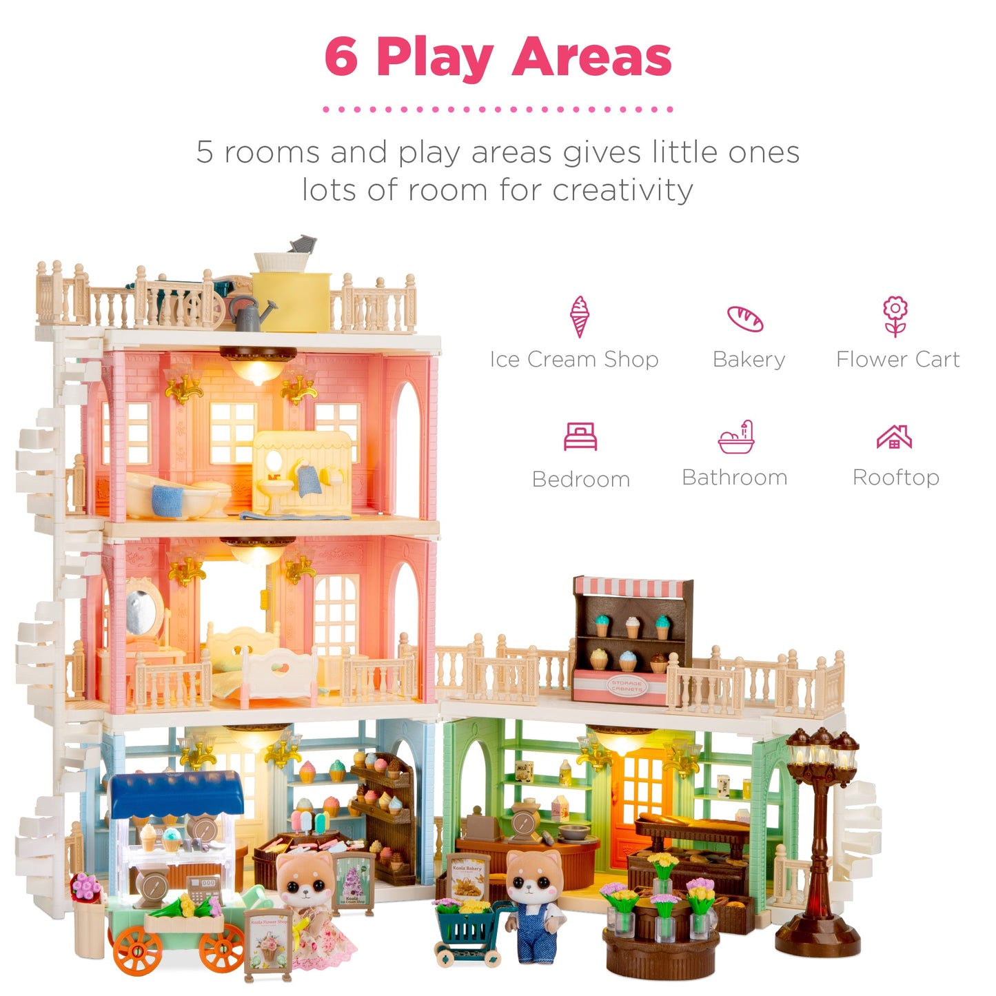 Deluxe Cottage Dollhouse Mansion Pretend Toy Playset w/ Tiny Critters