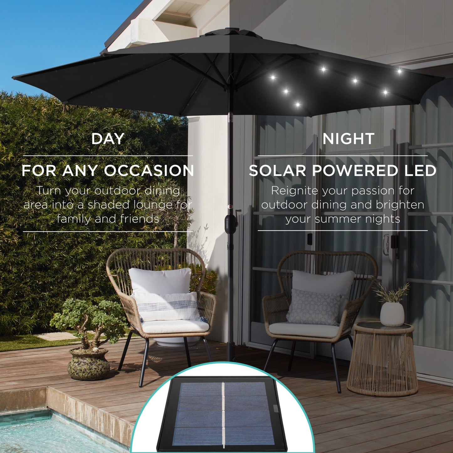 Solar LED Lighted Patio Umbrella w/ Tilt Adjustment, UV-Resistant - 10ft