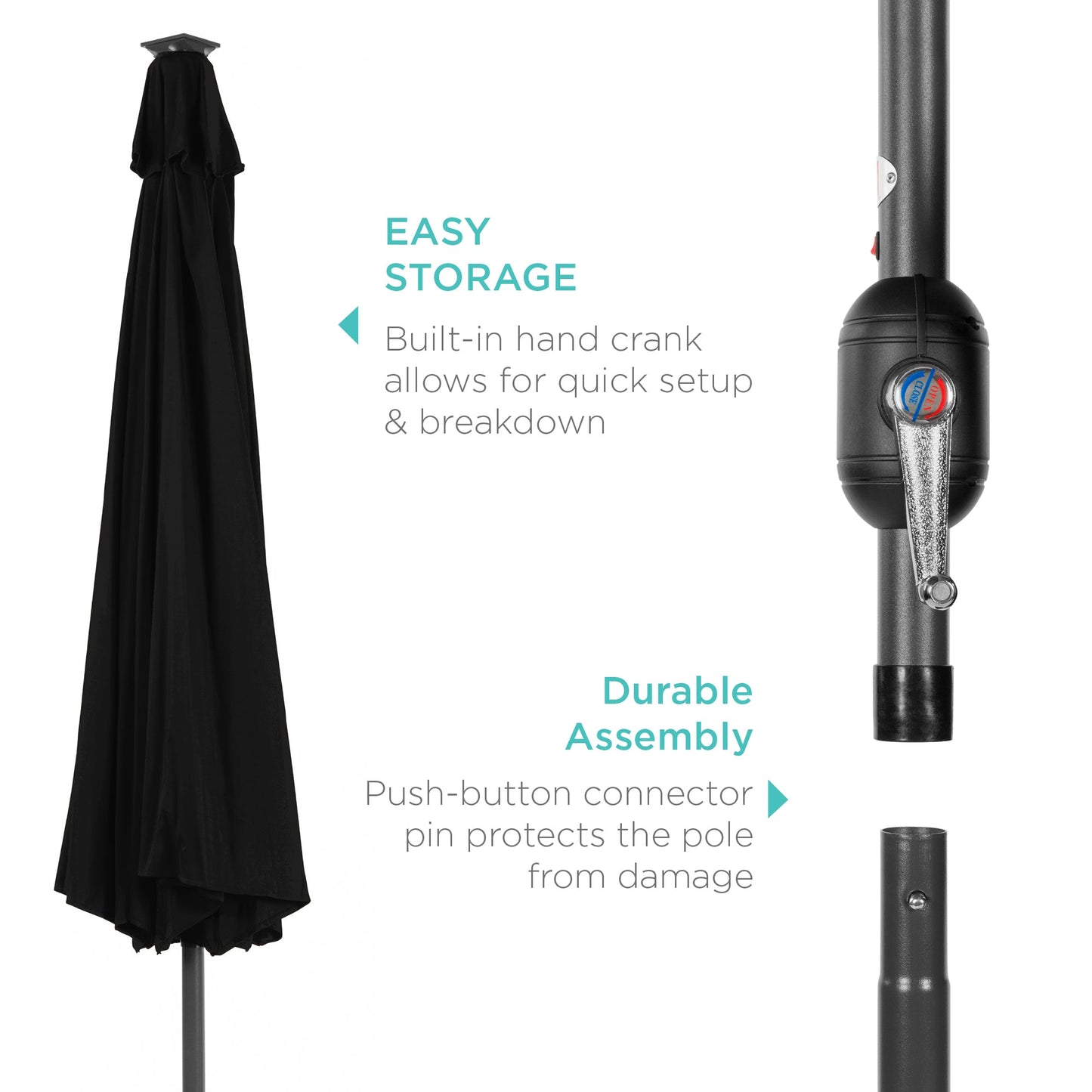 Solar LED Lighted Patio Umbrella w/ Tilt Adjustment, UV-Resistant - 10ft