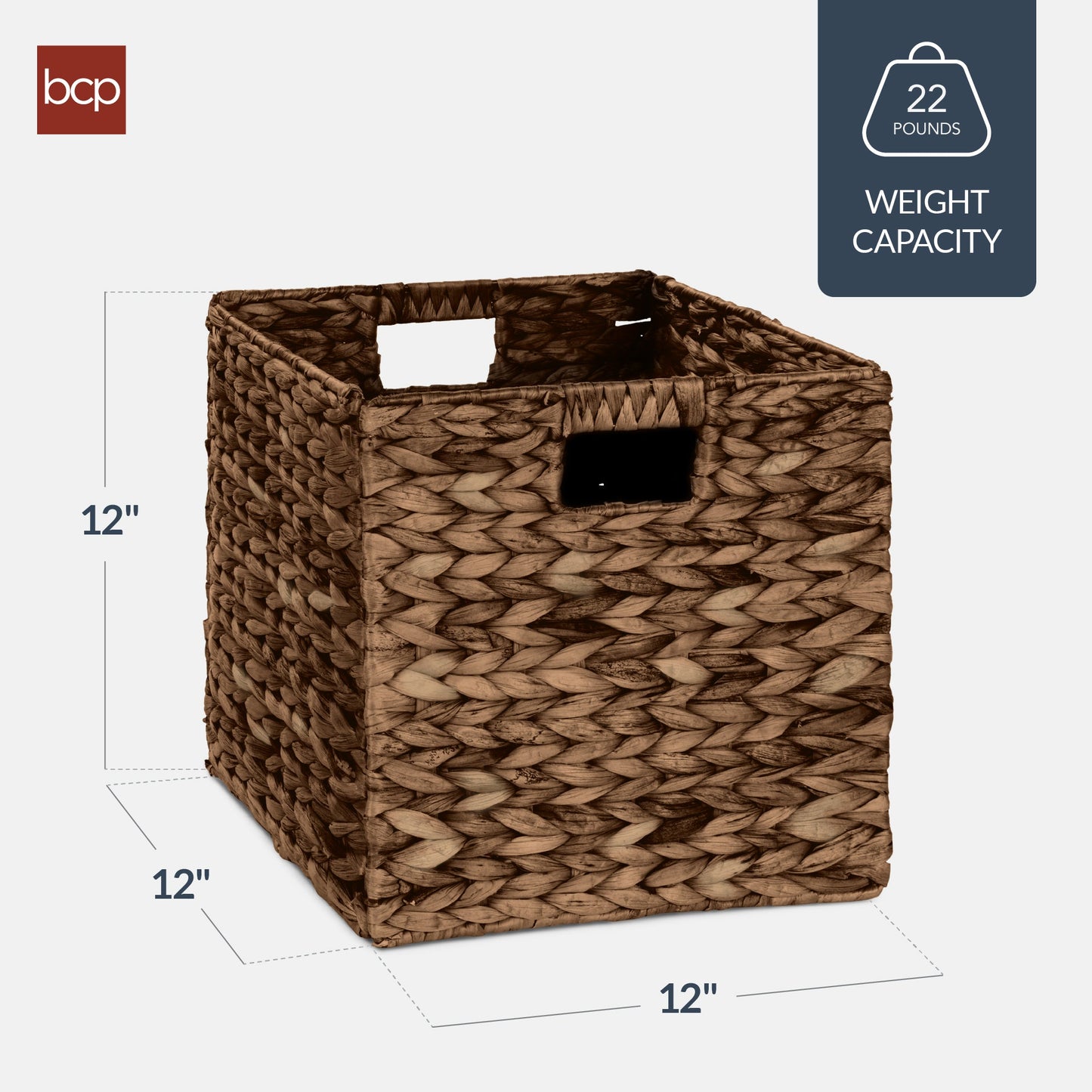 Set of 5 Collapsible Hyacinth Storage Baskets w/ Inserts - 12x12in