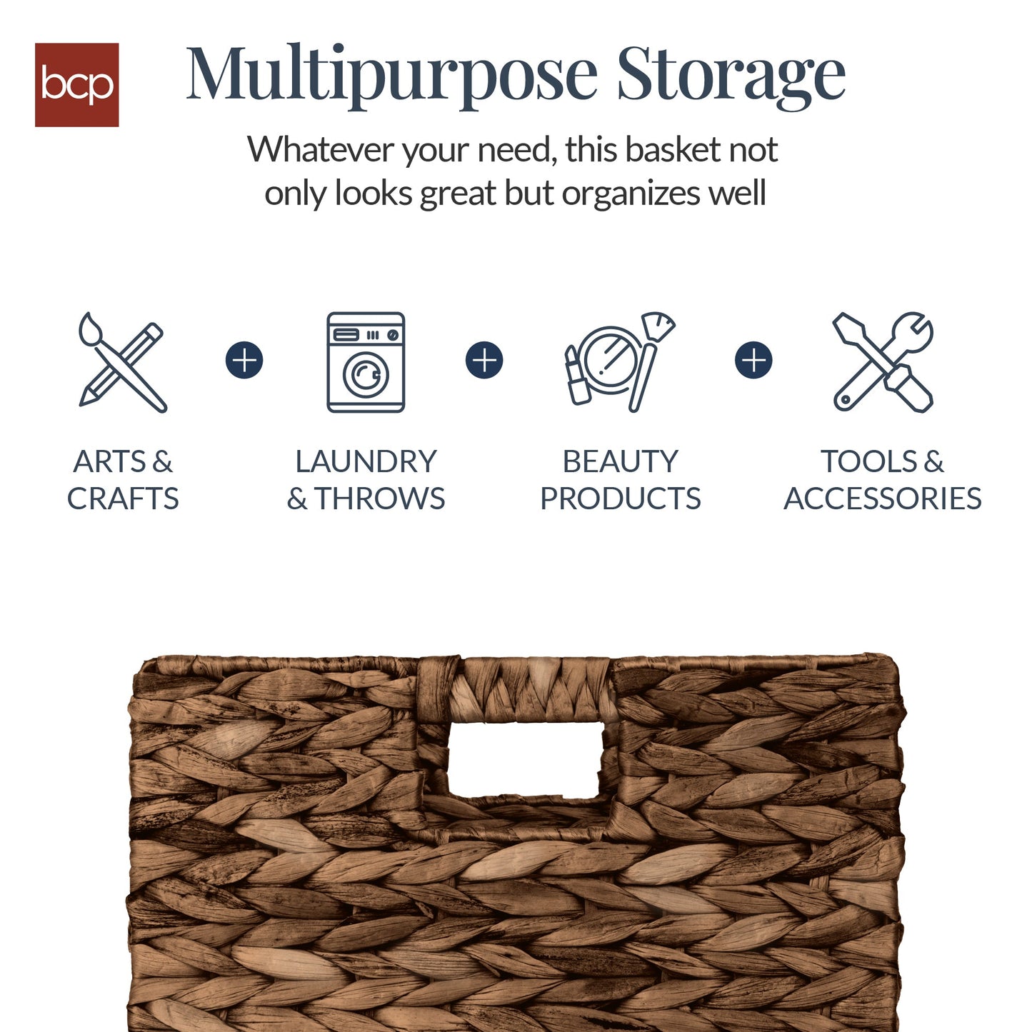 Set of 5 Collapsible Hyacinth Storage Baskets w/ Inserts - 12x12in