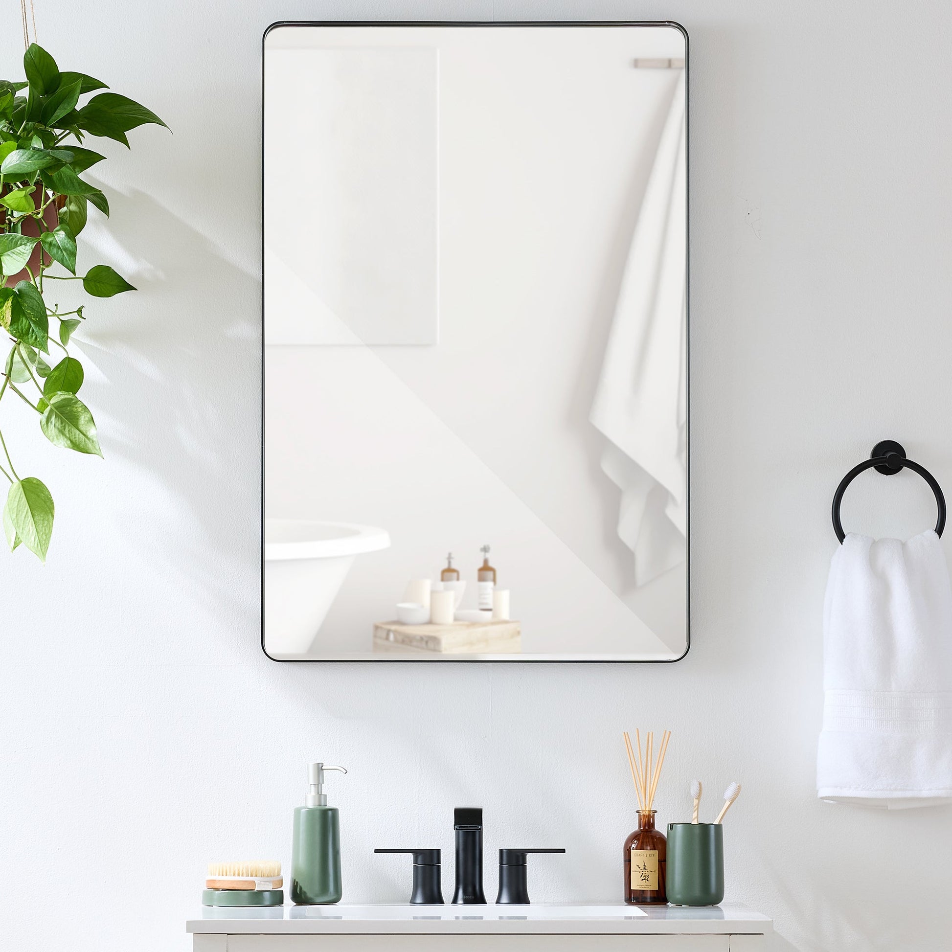 2-Way Rectangle Wall Mirror w/ Rounded Corners, Anti-Blast Film - 24x36in