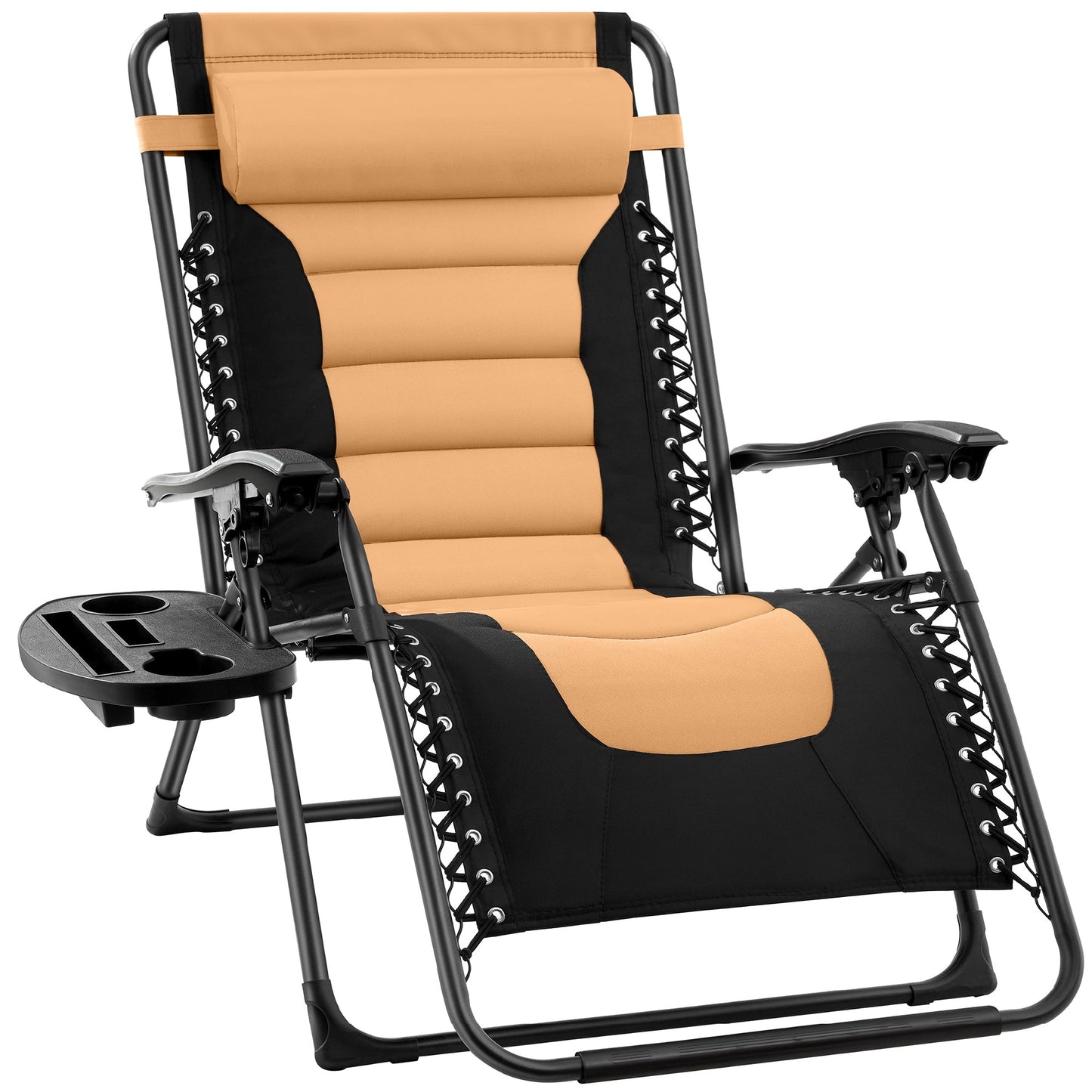 Oversized Padded Zero Gravity Chair, Folding Recliner w/ Headrest, Side Tray