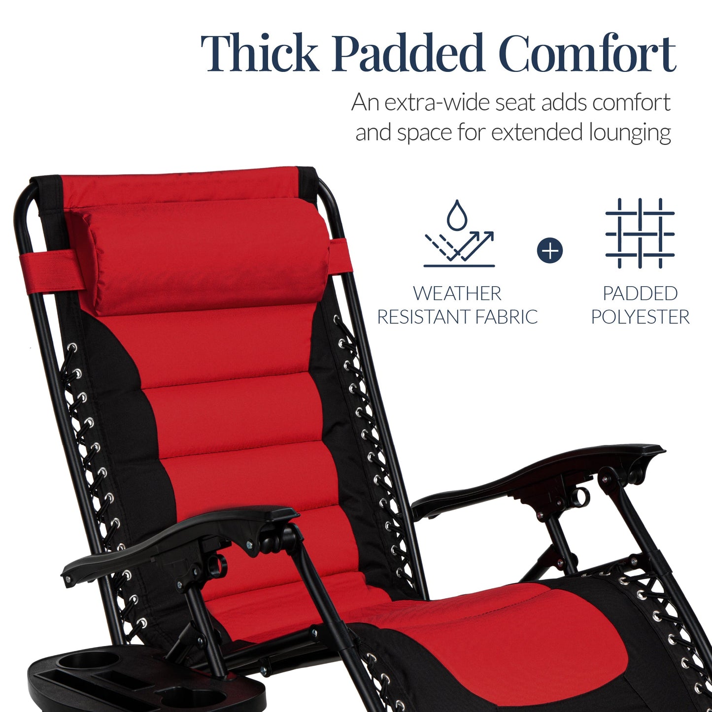 Oversized Padded Zero Gravity Chair, Folding Recliner w/ Headrest, Side Tray