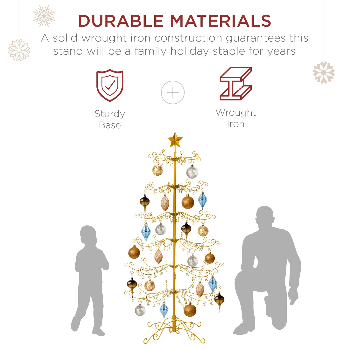 Wrought Iron Christmas Tree Ornament Display w/ Easy Assembly, Stand - 6ft