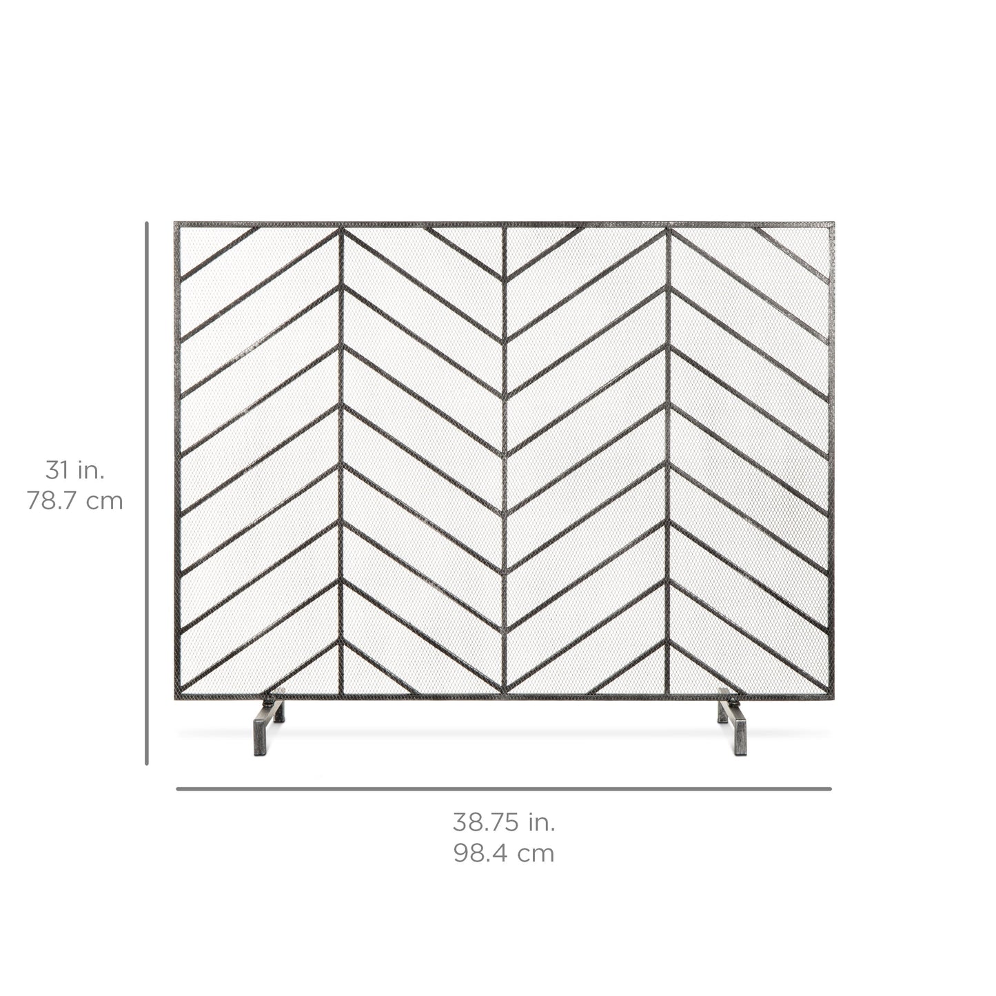 Single Panel Iron Chevron Fireplace Screen w/ Antique Finish - 38x31in