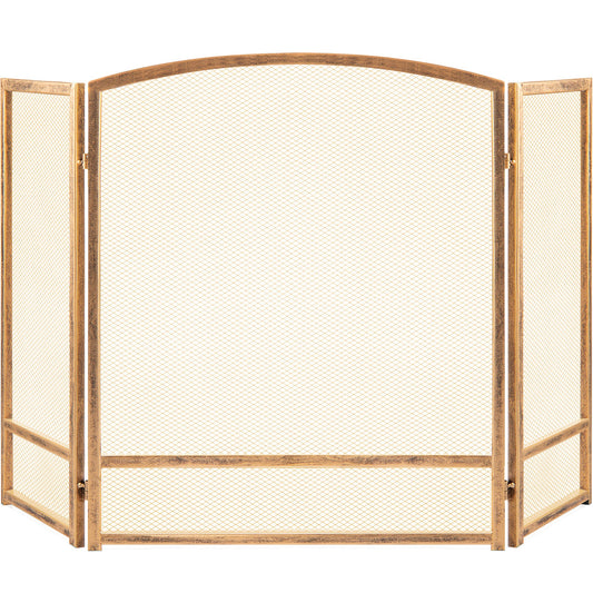 3-Panel Simple Steel Mesh Fireplace Screen w/ Worn Finish - 47.5x27.25in