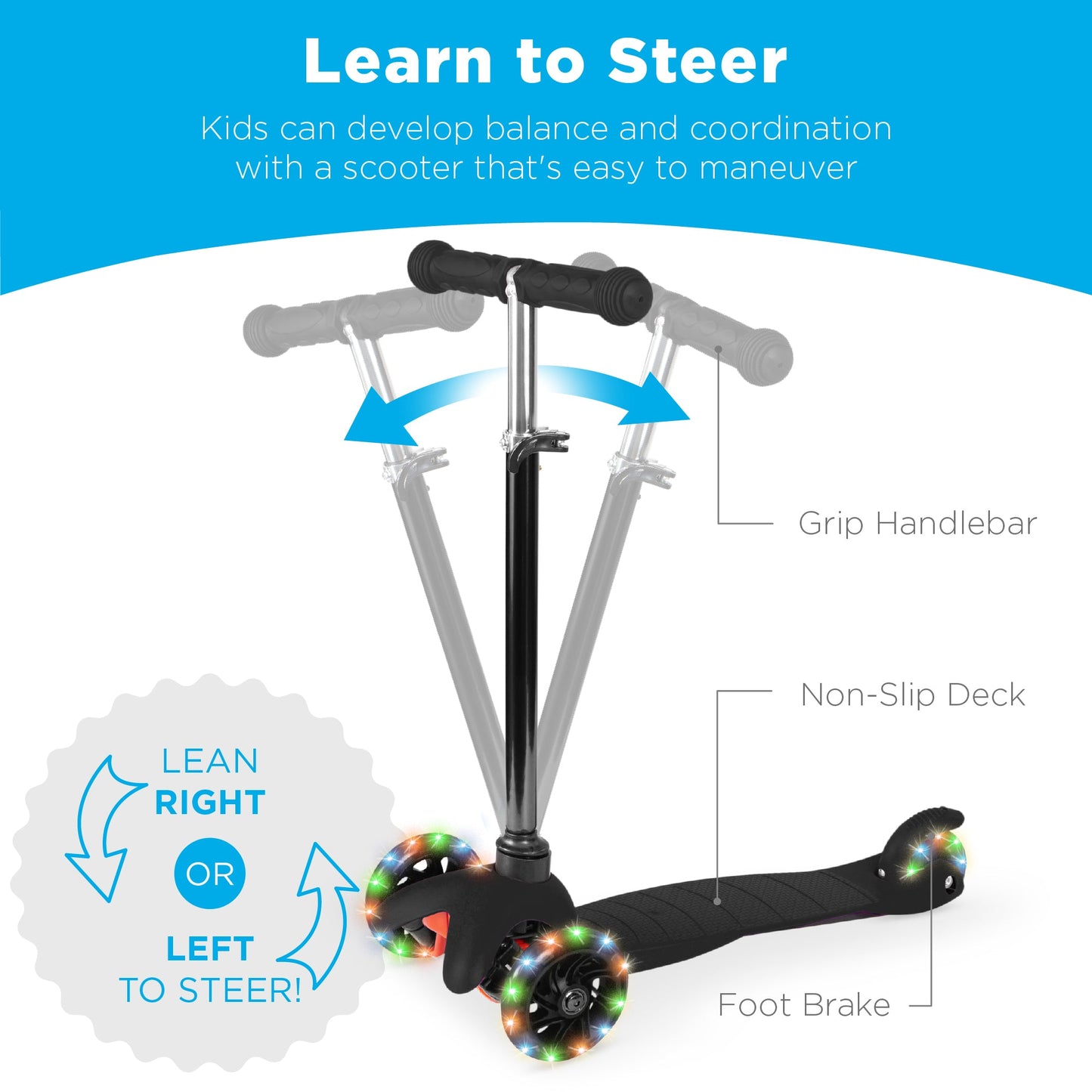 Kids Mini Kick Scooter Toy w/ Colorful Light-Up Wheels, Adjustable T-Bar