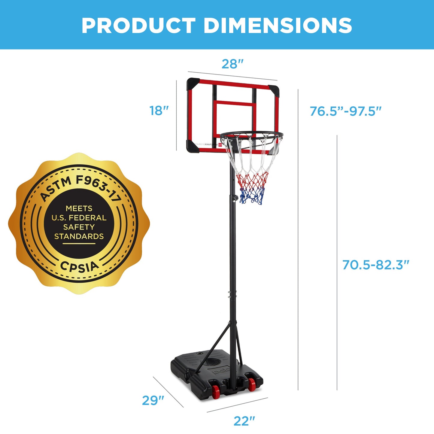 Kids Height-Adjustable Basketball Hoop, Square Backboard w/ 2 Wheels