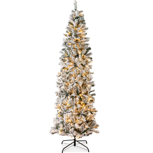 Pre-Lit Snow Flocked Artificial Pencil Christmas Tree
