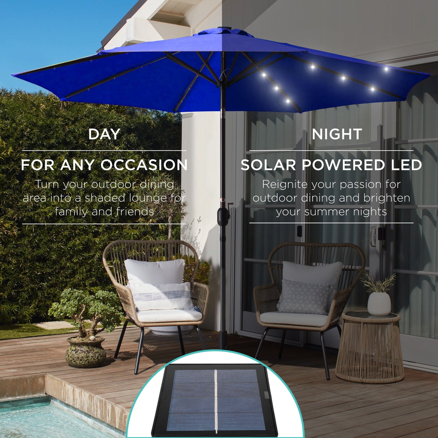 Solar LED Lighted Patio Umbrella w/ Tilt Adjustment, UV-Resistant - 10ft