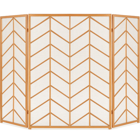 3-Panel Iron Chevron Fireplace Screen w/ Handles - 52x31in