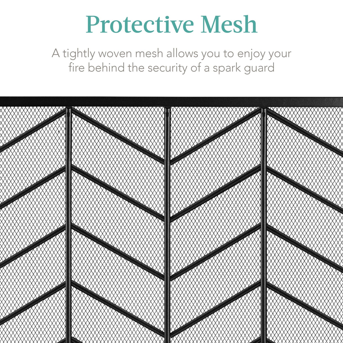 3-Panel Iron Chevron Fireplace Screen w/ Handles - 52x31in