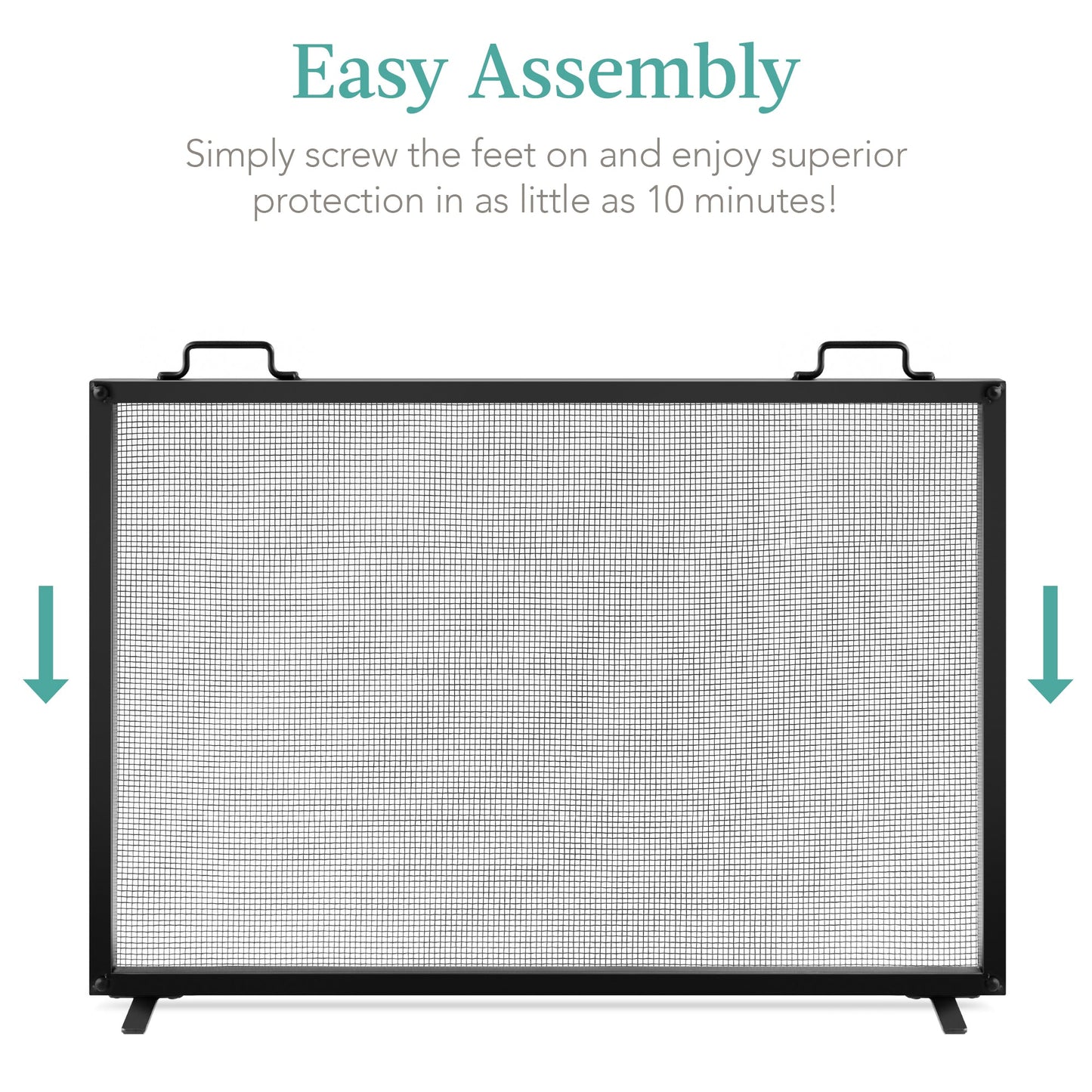 Single Panel Handcrafted Steel Mesh Fireplace Screen w/ Handles - 38x27in
