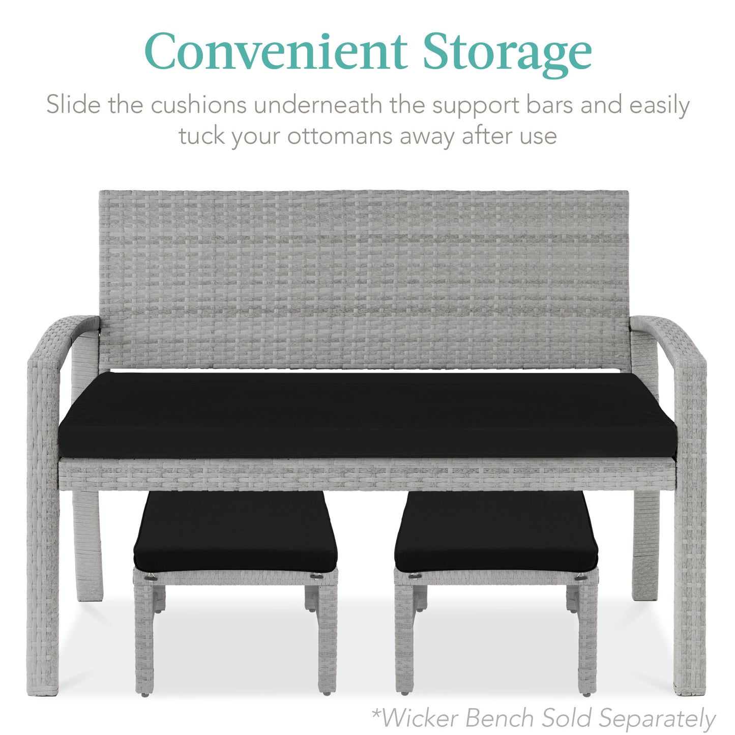 Set of 2 Multipurpose Wicker Ottomans w/ Removable Cushions, Steel Frame