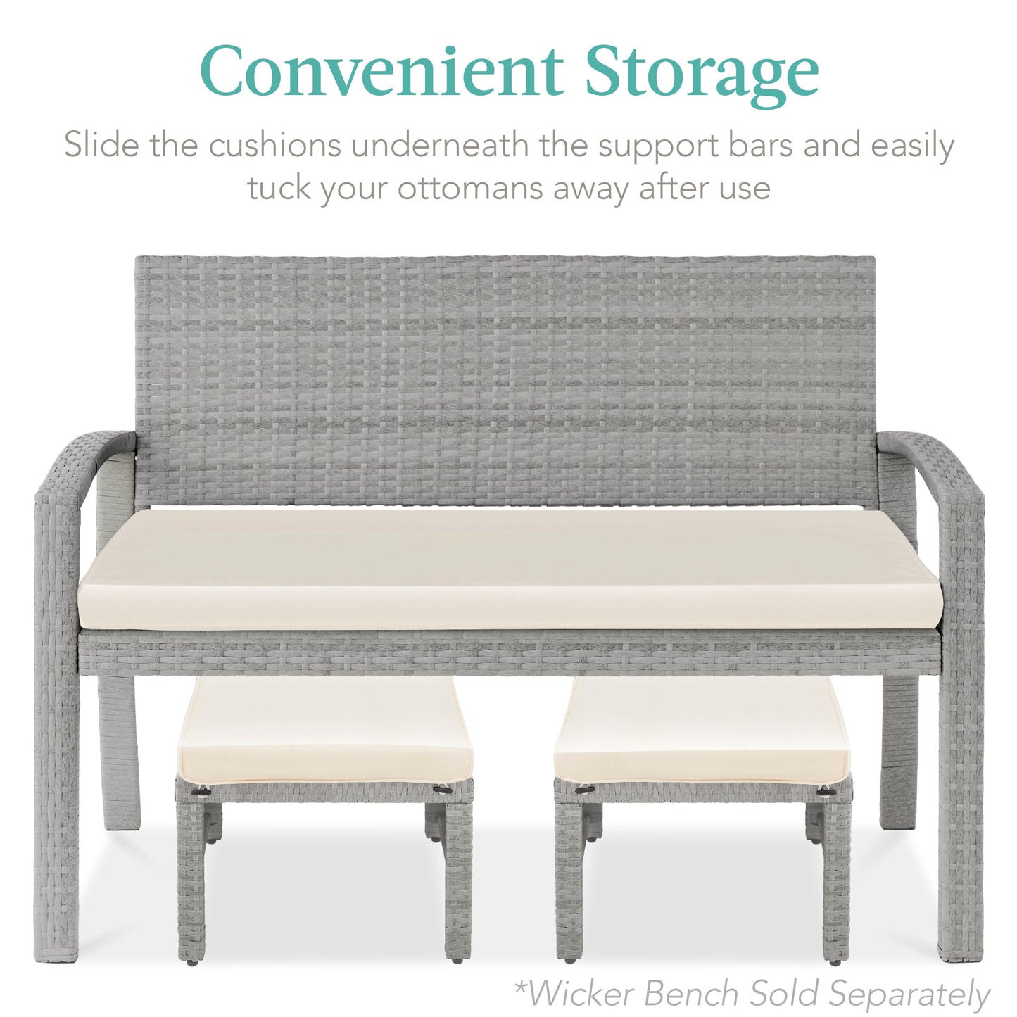 Set of 2 Multipurpose Wicker Ottomans w/ Removable Cushions, Steel Frame