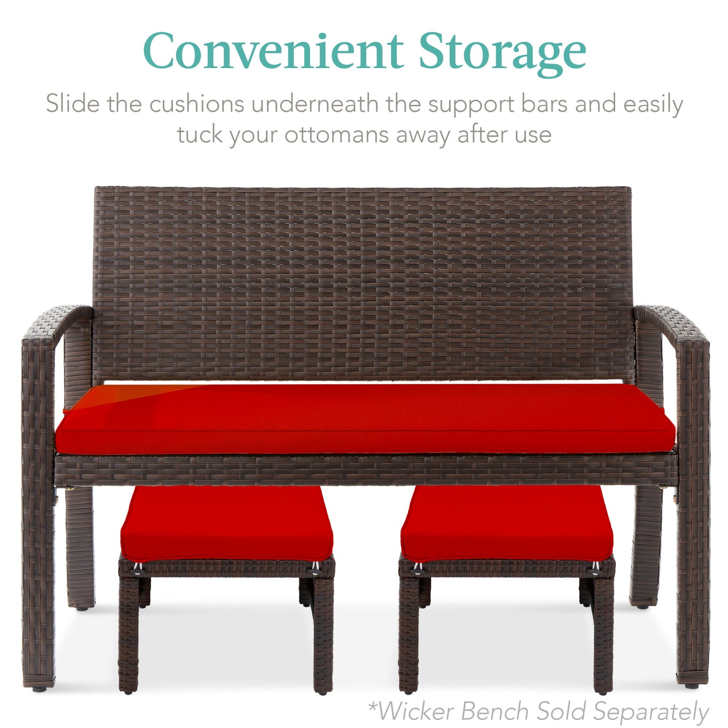 Set of 2 Multipurpose Wicker Ottomans w/ Removable Cushions, Steel Frame