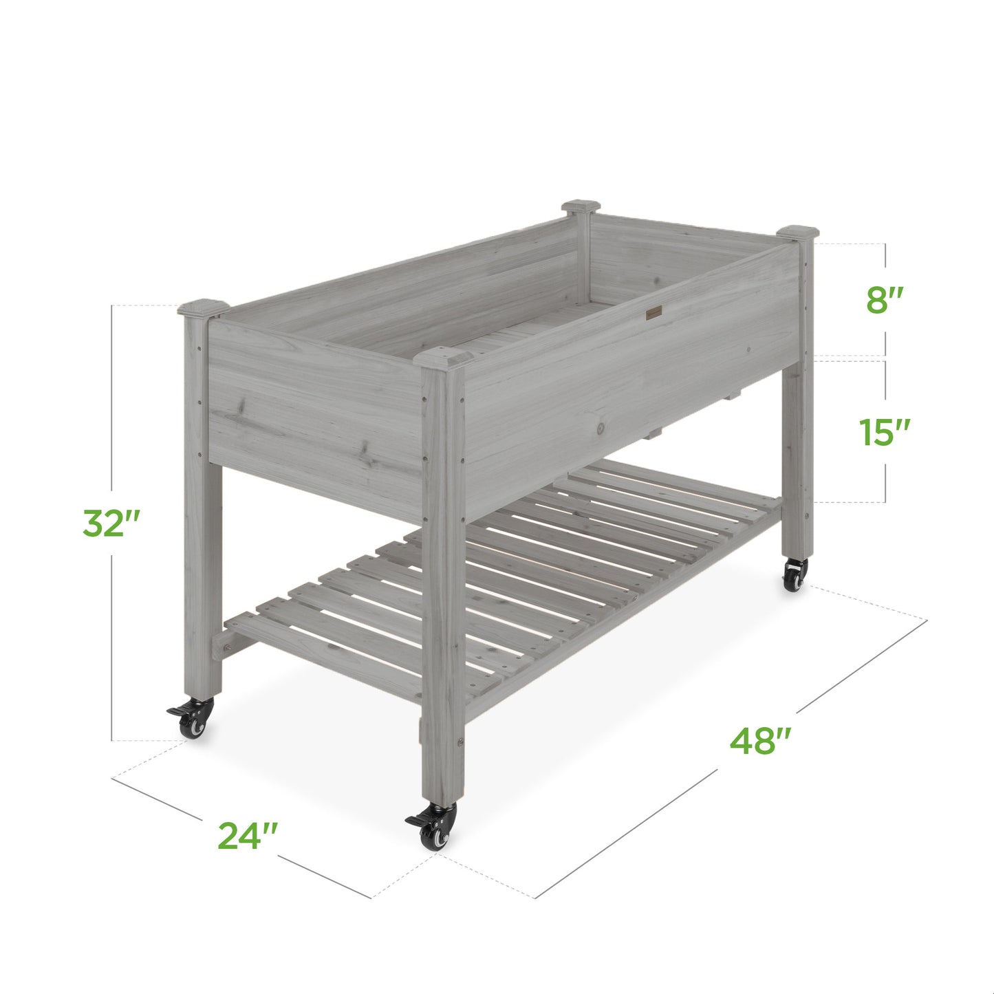 Mobile Raised Garden Bed Elevated Planter w/ Wheels, Shelf - 48x24x32in