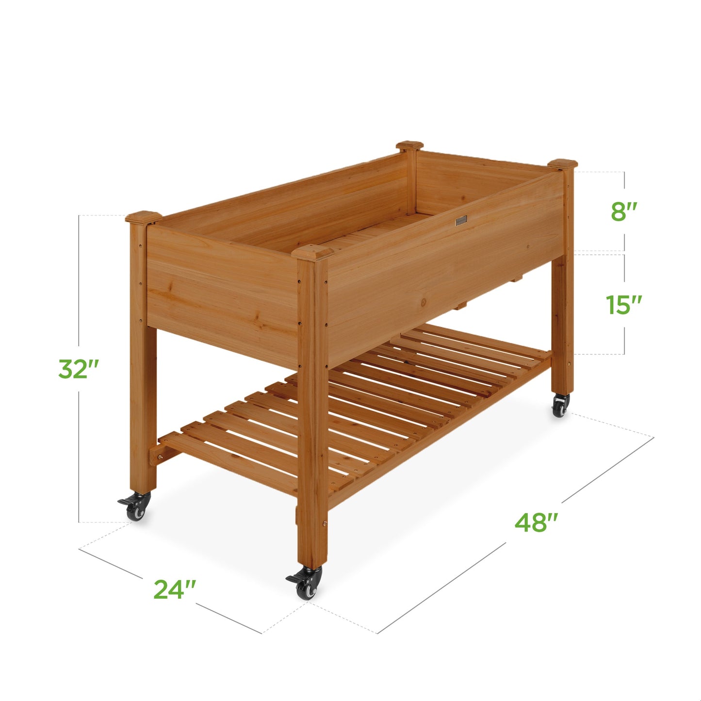 Mobile Raised Garden Bed Elevated Planter w/ Wheels, Shelf - 48x24x32in