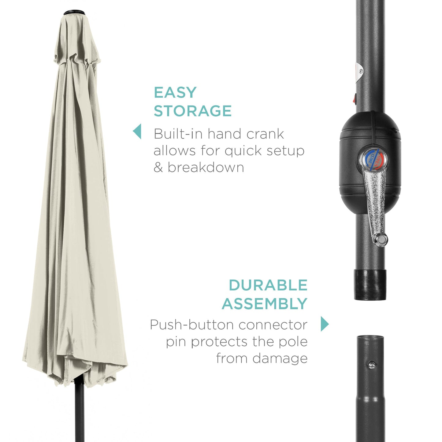 Solar LED Lighted Patio Umbrella w/ Tilt Adjustment, UV-Resistant - 10ft