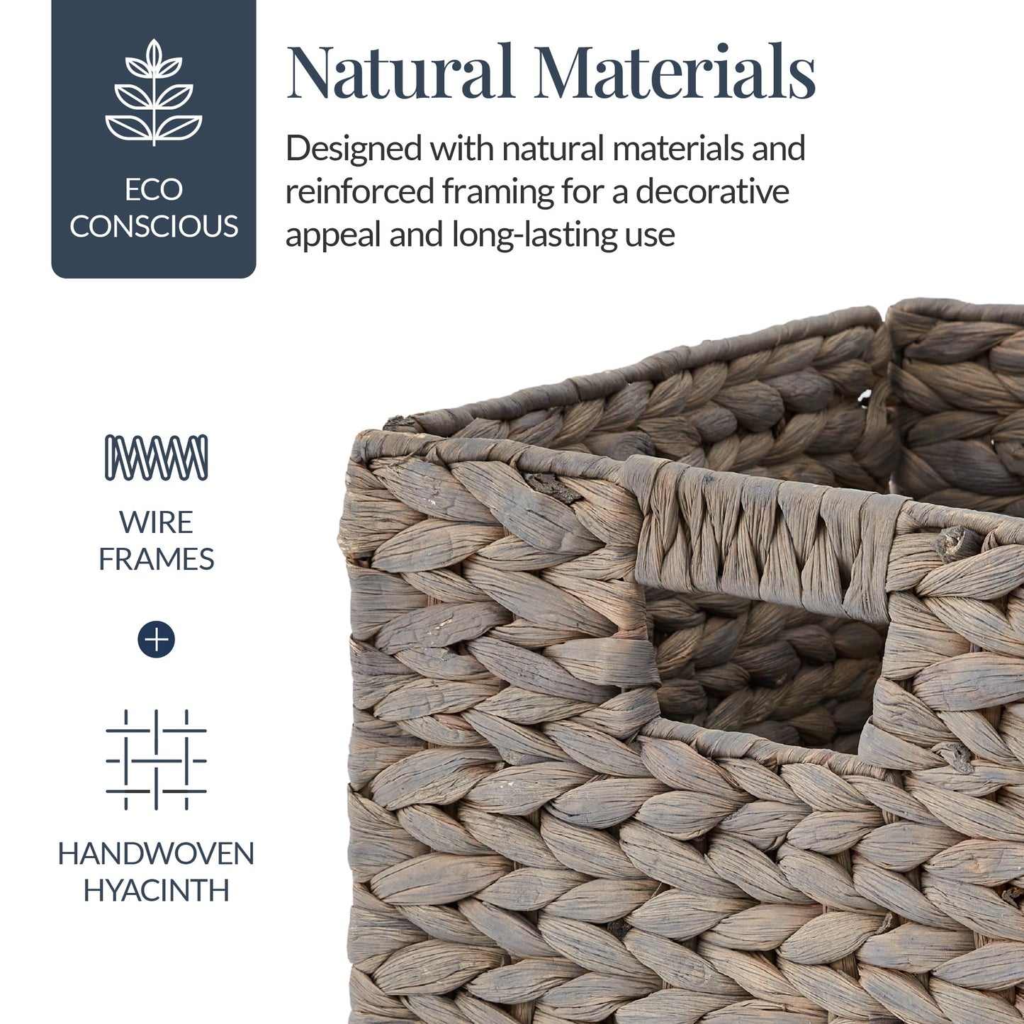 Set of 5 Collapsible Hyacinth Storage Baskets w/ Inserts - 12x12in