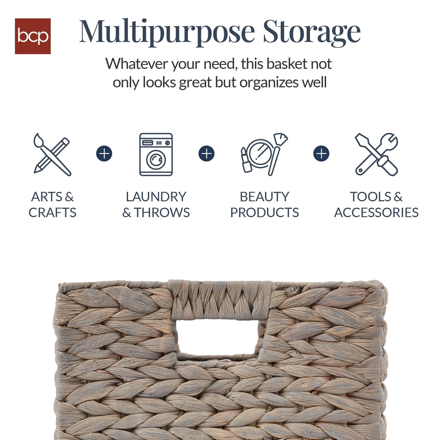 Set of 5 Collapsible Hyacinth Storage Baskets w/ Inserts - 12x12in