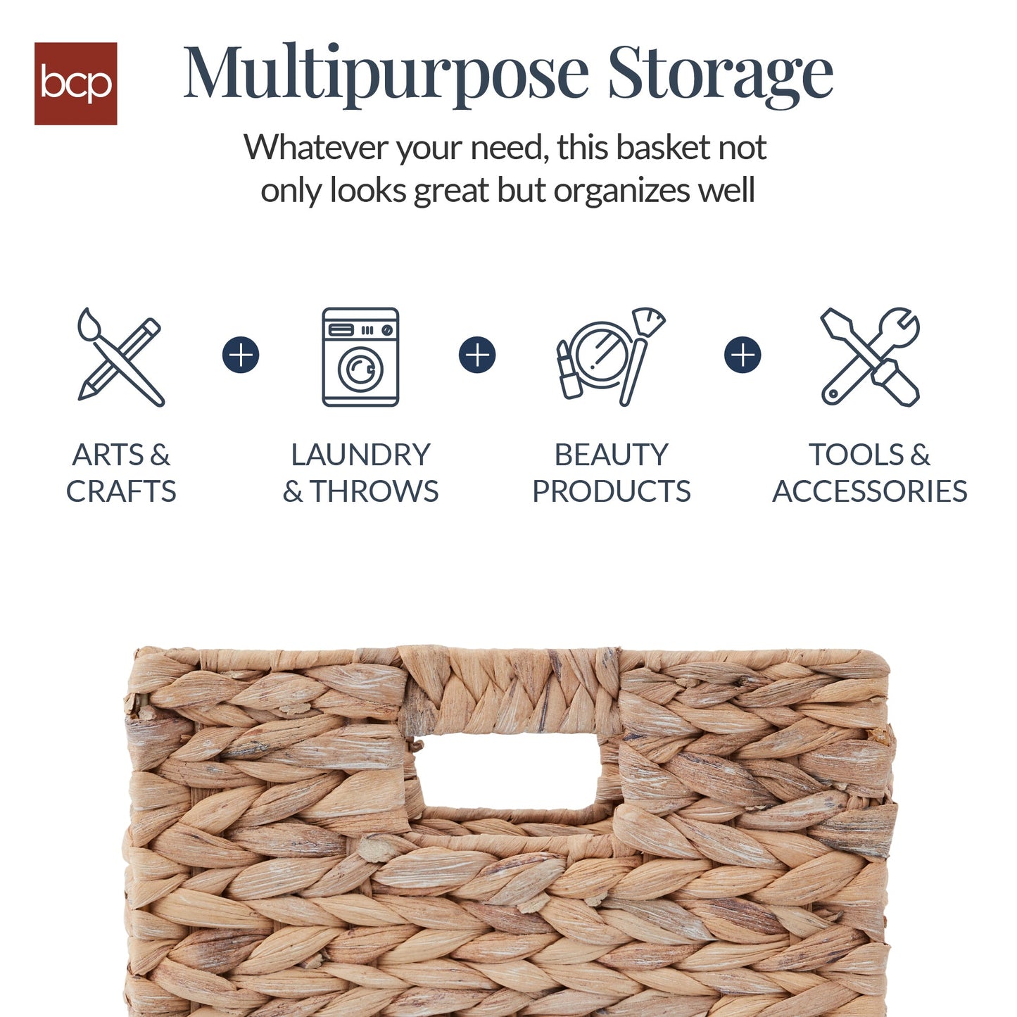 Set of 5 Collapsible Hyacinth Storage Baskets w/ Inserts - 12x12in