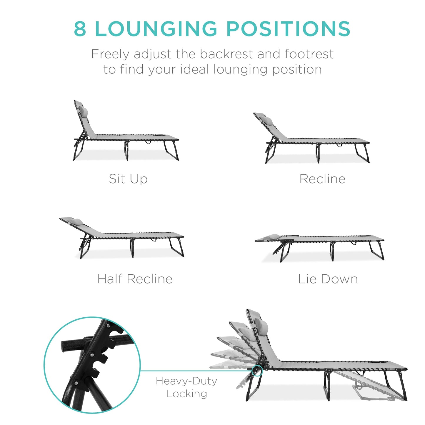 Portable Patio Chaise Lounge Chair Outdoor Recliner w/ Pillow