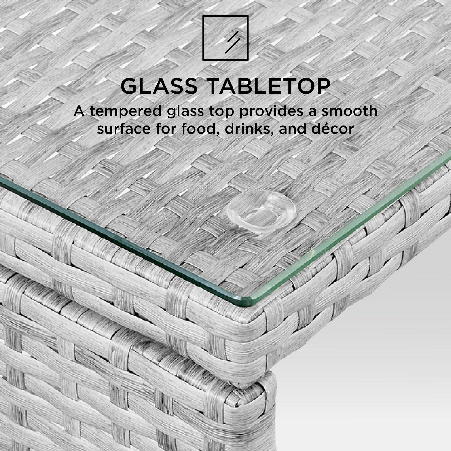 4-Piece Outdoor Wicker Conversation Patio Set w/ 4 Seats, Glass Table Top