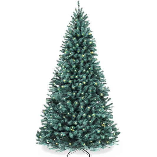 Pre-Lit Blue Spruce Christmas Tree w/ Foldable Base, Incandescent Lights