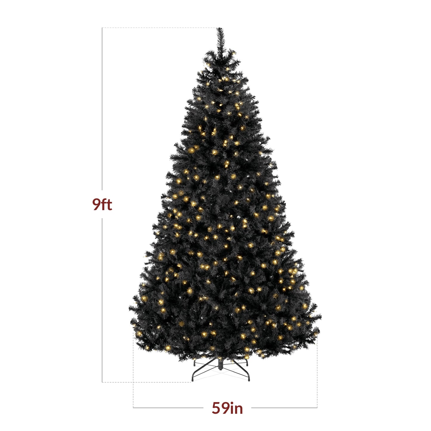 Pre-Lit Artificial Black Christmas Tree w/ Incandescent Lights, Metal Stand