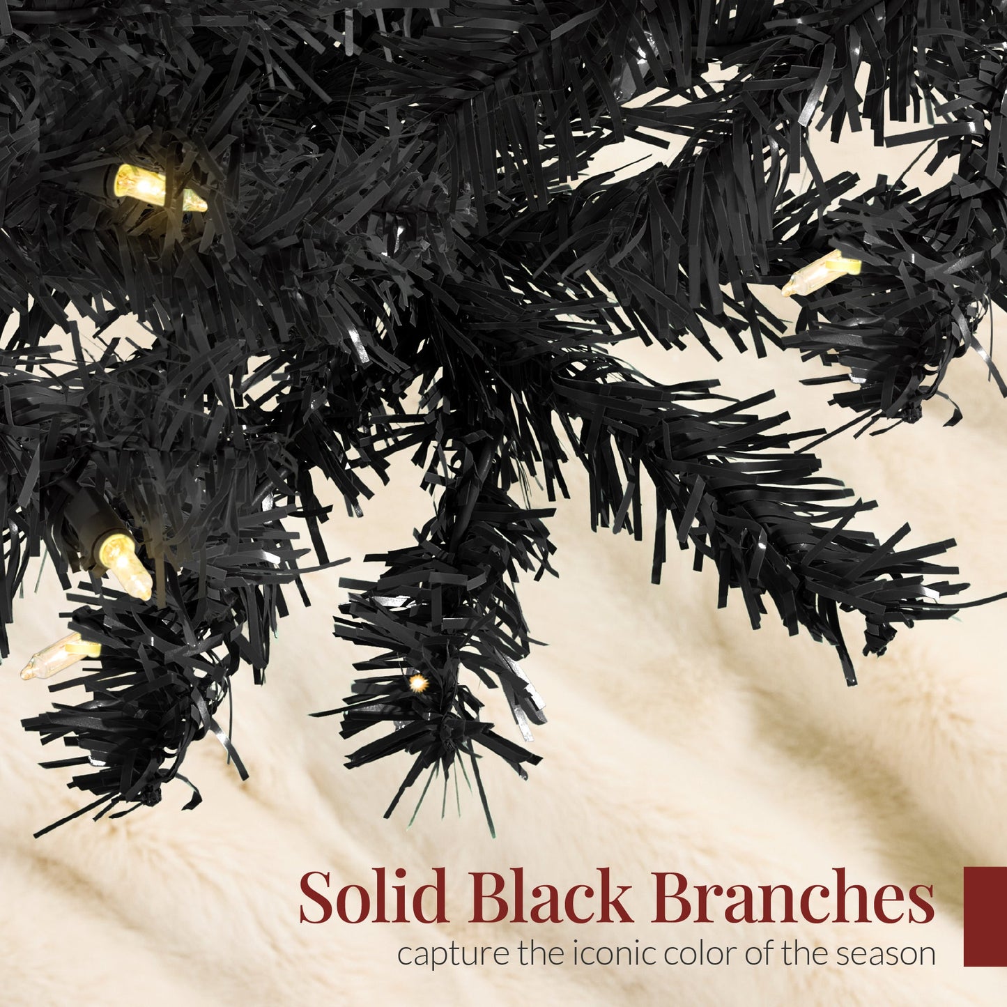 Pre-Lit Artificial Black Christmas Tree w/ Incandescent Lights, Metal Stand