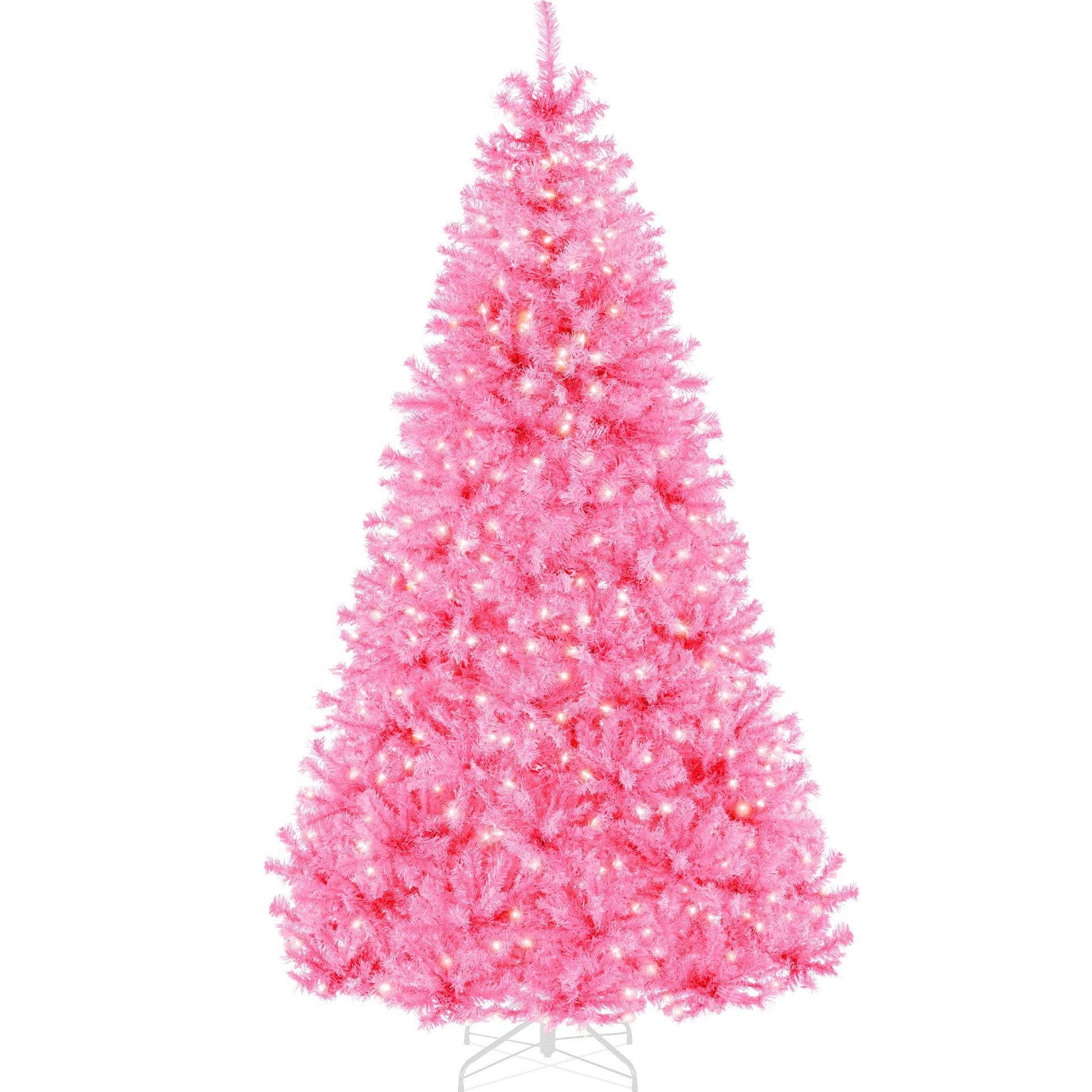Pre-Lit Artificial Pink Christmas Tree w/ Incandescent Lights, Metal Stand