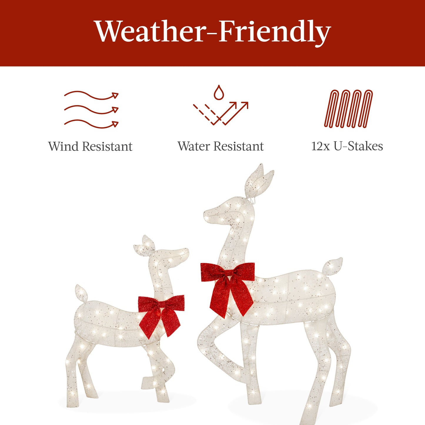 3-Piece Lighted Christmas Deer Set Outdoor Decor with 175 LED Lights