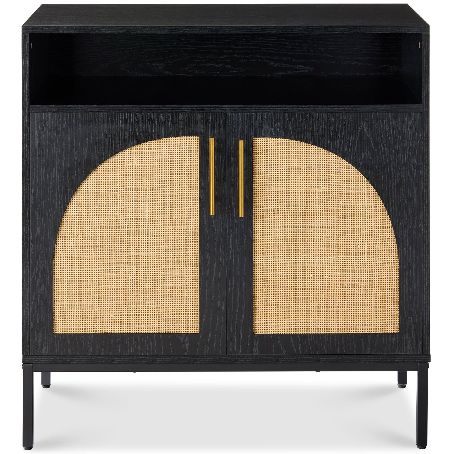 2-Door Rattan Cabinet, Buffet, w/ Cord Cutout & Storage Shelf, Natural