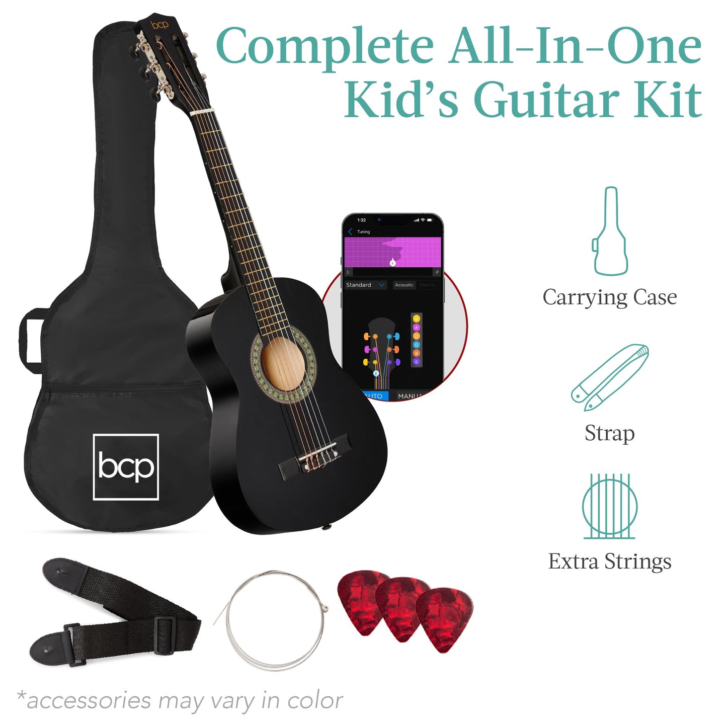 Kids Acoustic Guitar Beginner Starter Kit w/ Carrying Case - 30in
