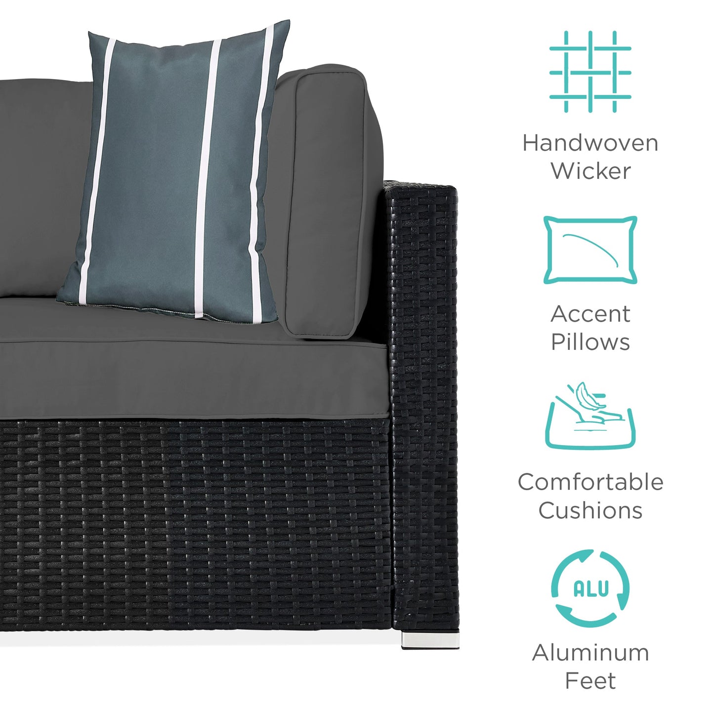 7-Piece Modular Wicker Sectional Conversation Set w/ 2 Pillows, Cover